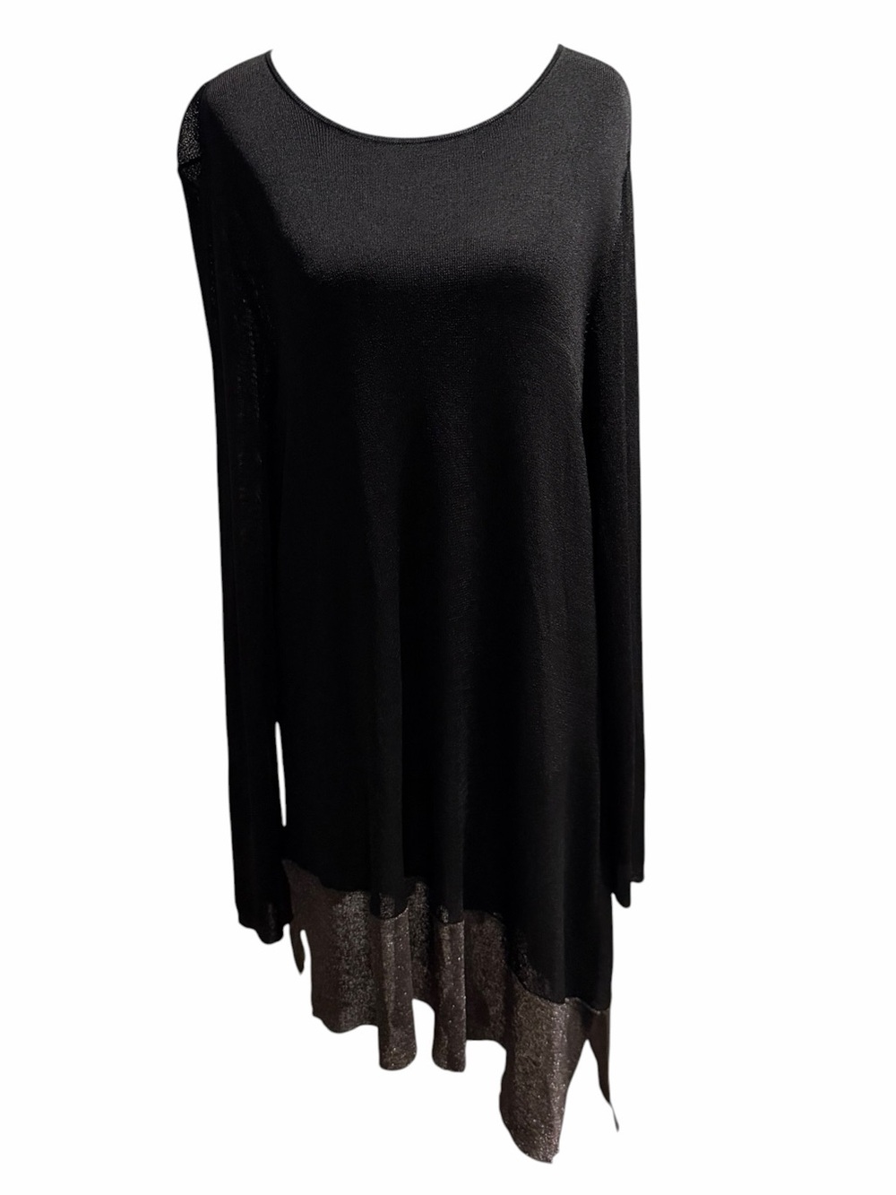 Eileen Fisher Tunic Top Womens XL Black Silver Asymmetric Hem